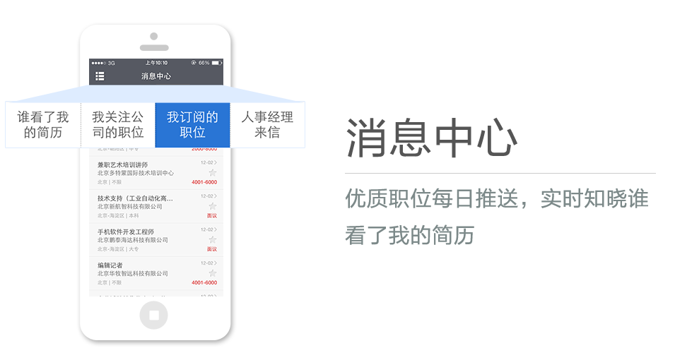 優(yōu)質(zhì)職位每日推送，實(shí)時知曉誰看了我的簡歷